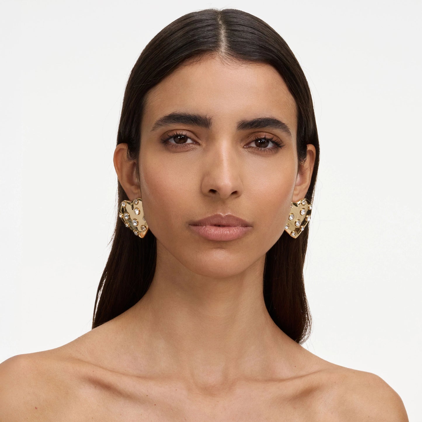 Gold Crystal Heart Earrings