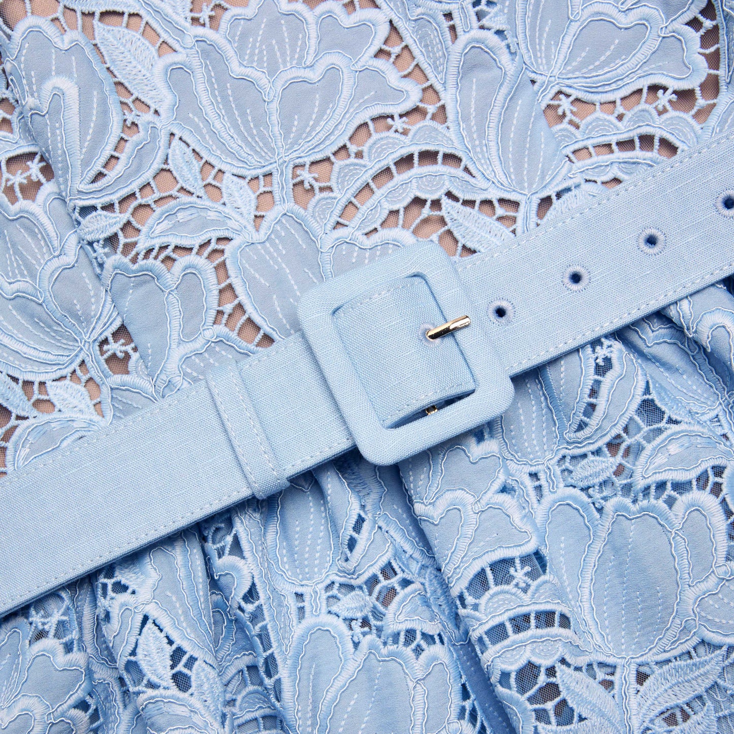 Blue Lace Peplum Midi Dress