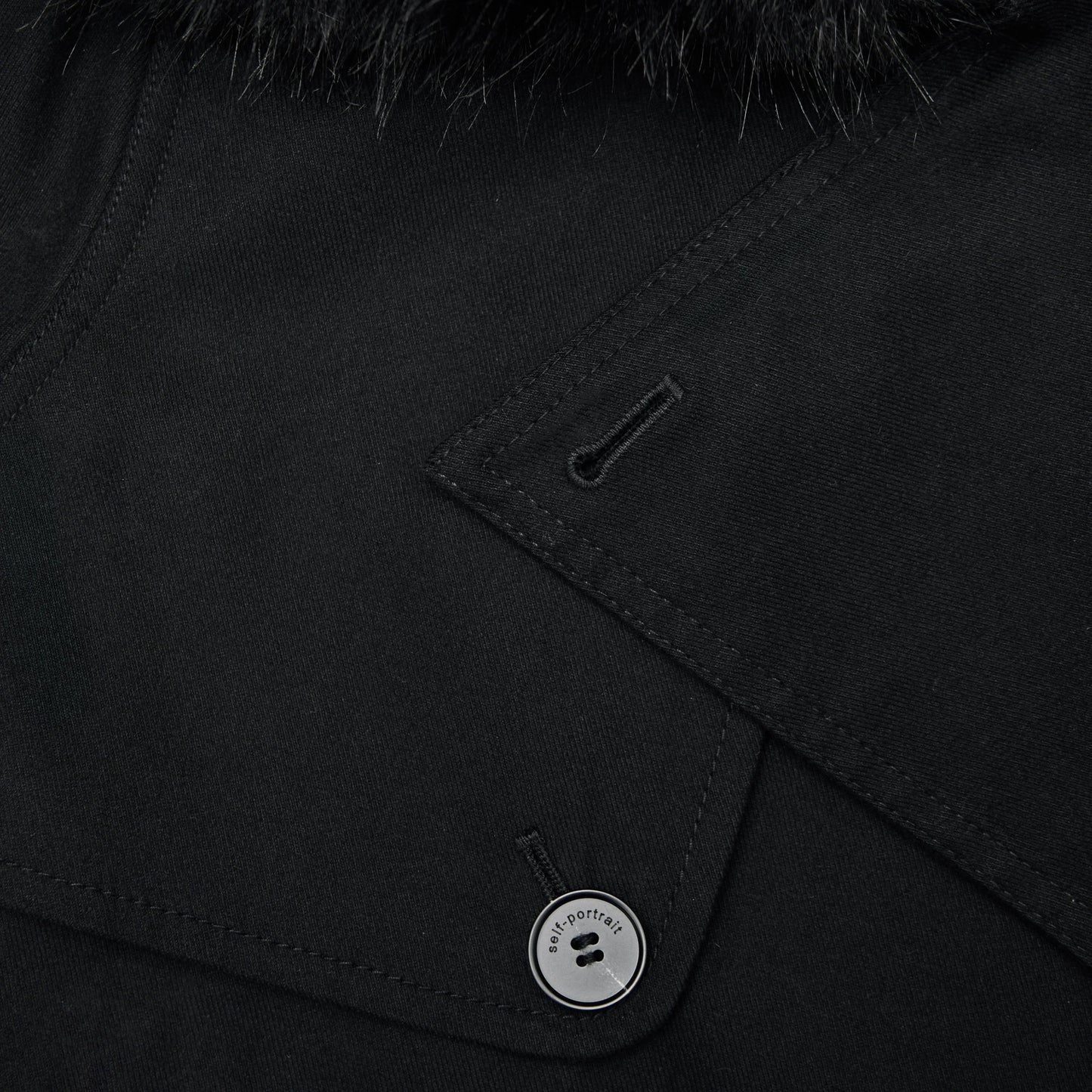 Black Twill Fur Collar Trench Coat