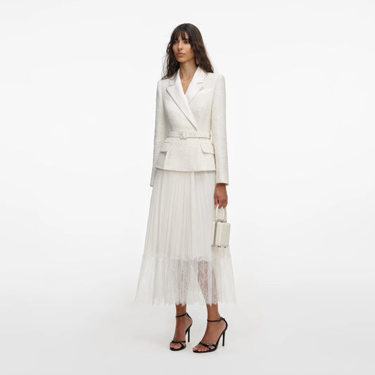 Cream Tailored Boucl¨¦ And Chiffon Midi Dress