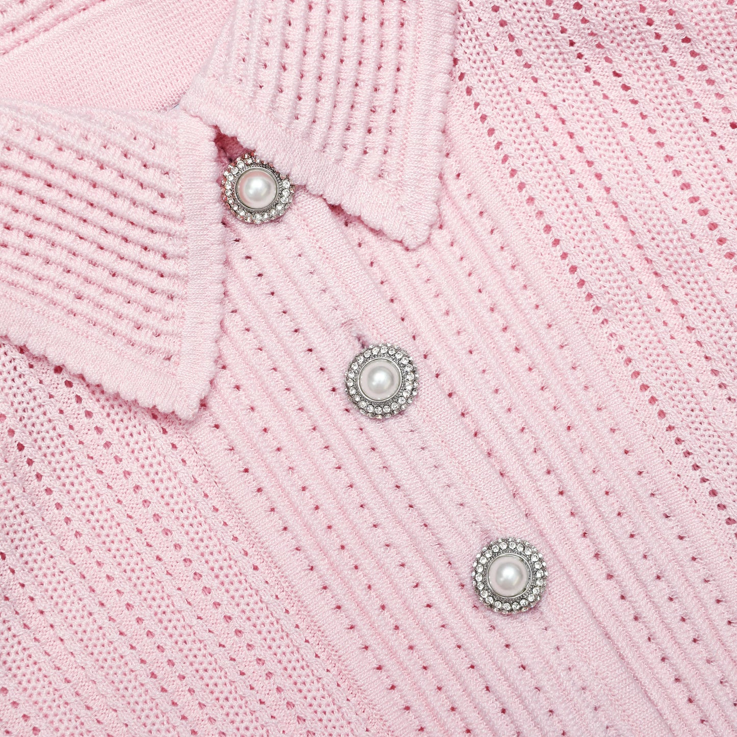 Pink Pointelle Peplum Knit Midi Dress
