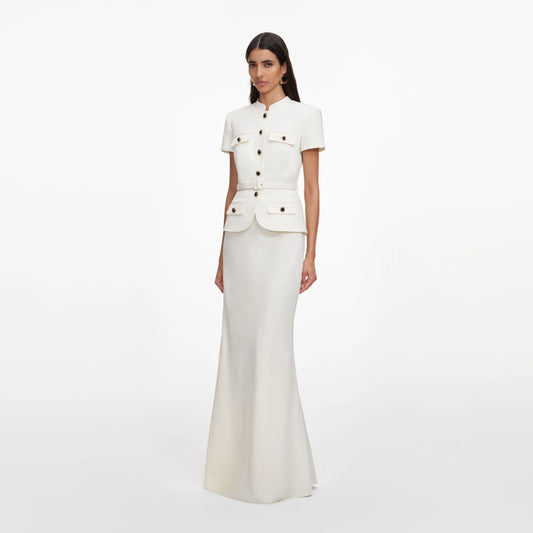 Cream Linen Blend Peplum Maxi Dress