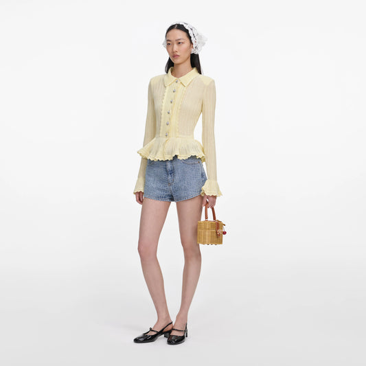 Rhinestone Croc Effect Denim Shorts
