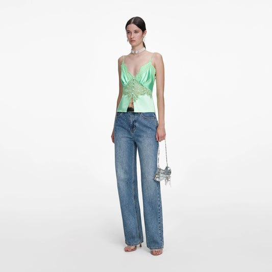 Green Satin Lace Top