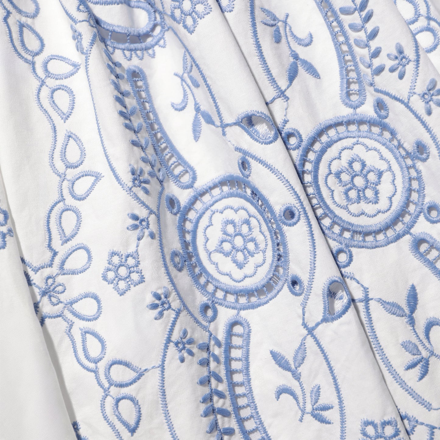 White And Blue Embroidered Midi Skirt