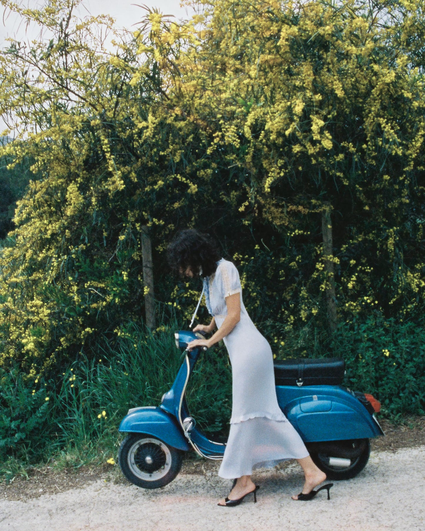 Blue Viscose Lace Midi Dress