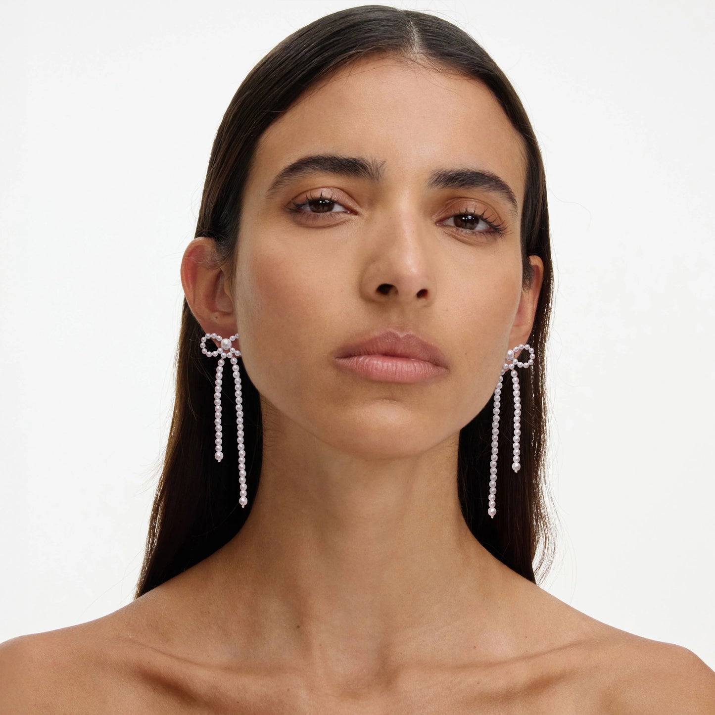 Pearl Bow Dangle Earrings