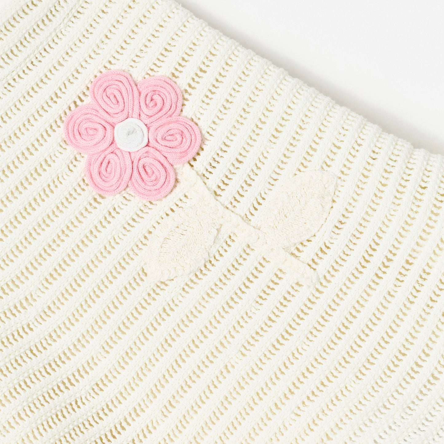 Cream Flower Knitted Skirt