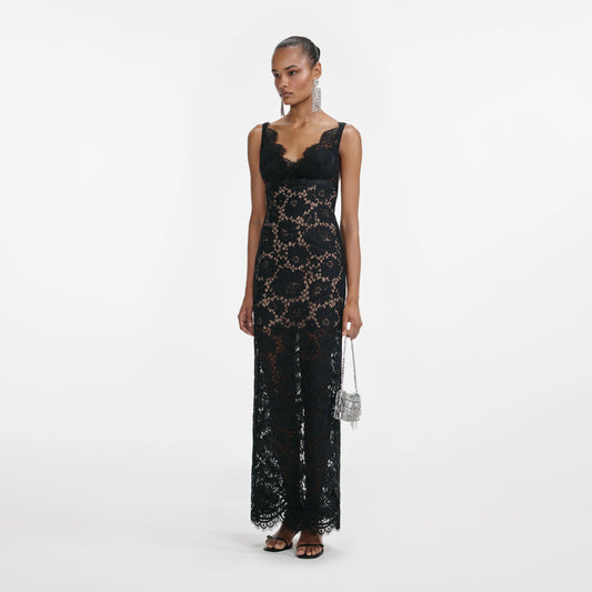Black Floral Lace Maxi Dress