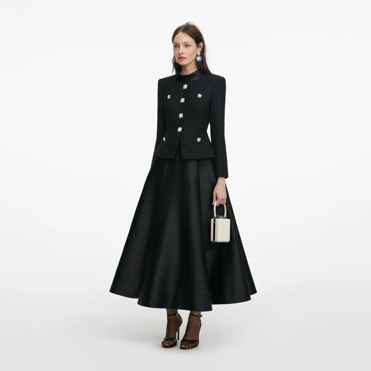 Black Boucle Taffeta Midi Dress