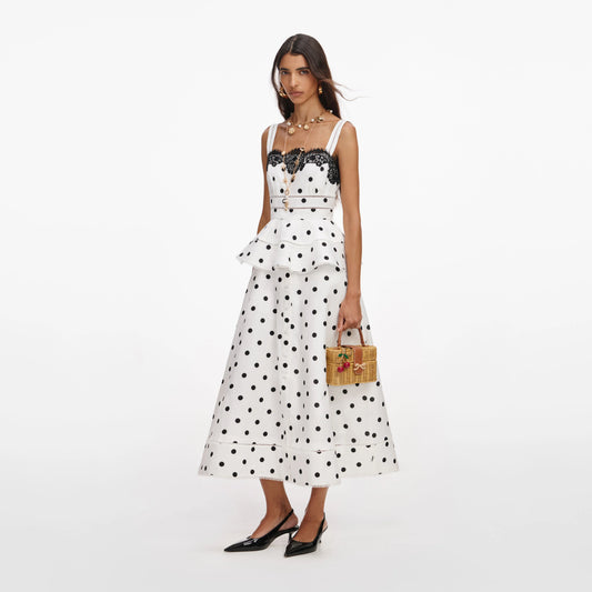 White Polka Dot Linen Midi Dress