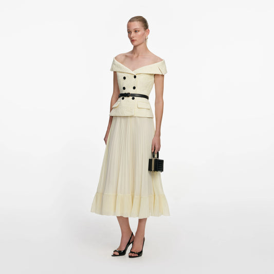 Yellow Lace Chiffon Midi Dress