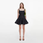 Indigo Denim Bow Embroidered Mini Dress
