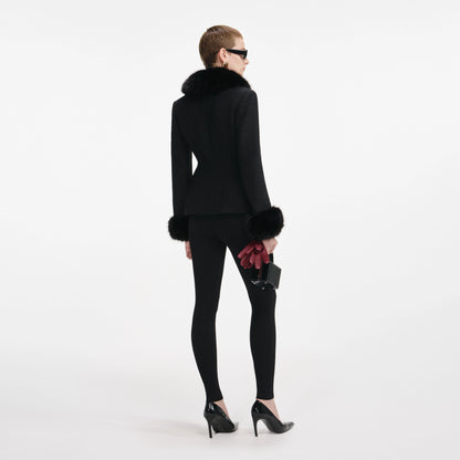 Black Tailored Boucle Fur Jacket