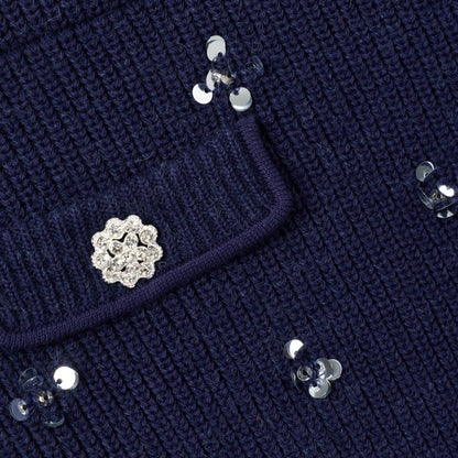 Navy Embellished Knit Skirt