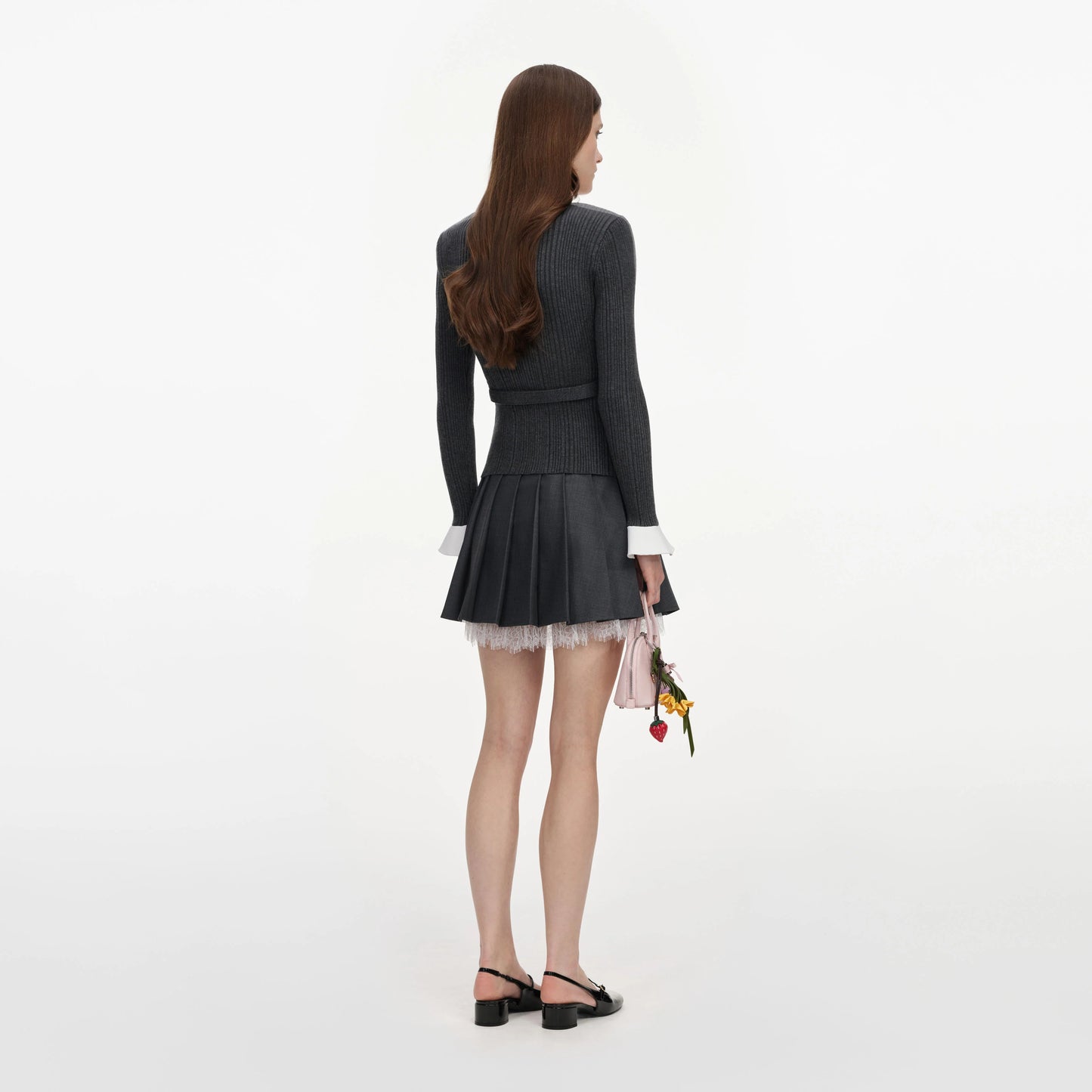 Grey Ribbed Knit Cardigan
