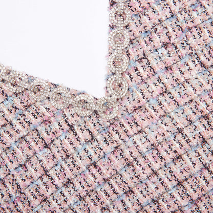 Pink Boucle Fur Hem Mini Dress