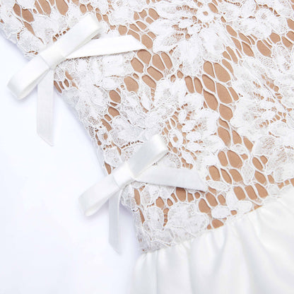 White Lace Taffeta Maxi Dress