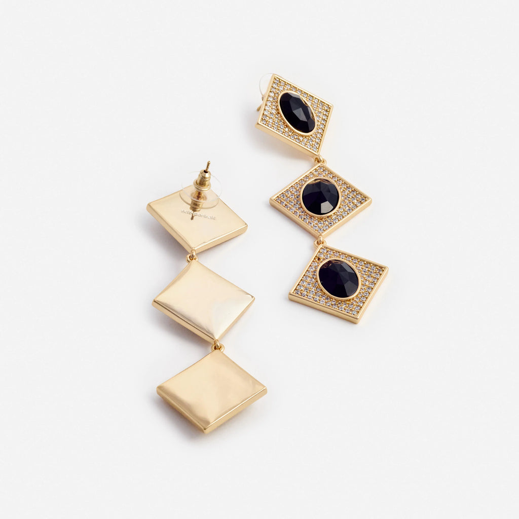 Gold Crystal Black Tiered Earrings
