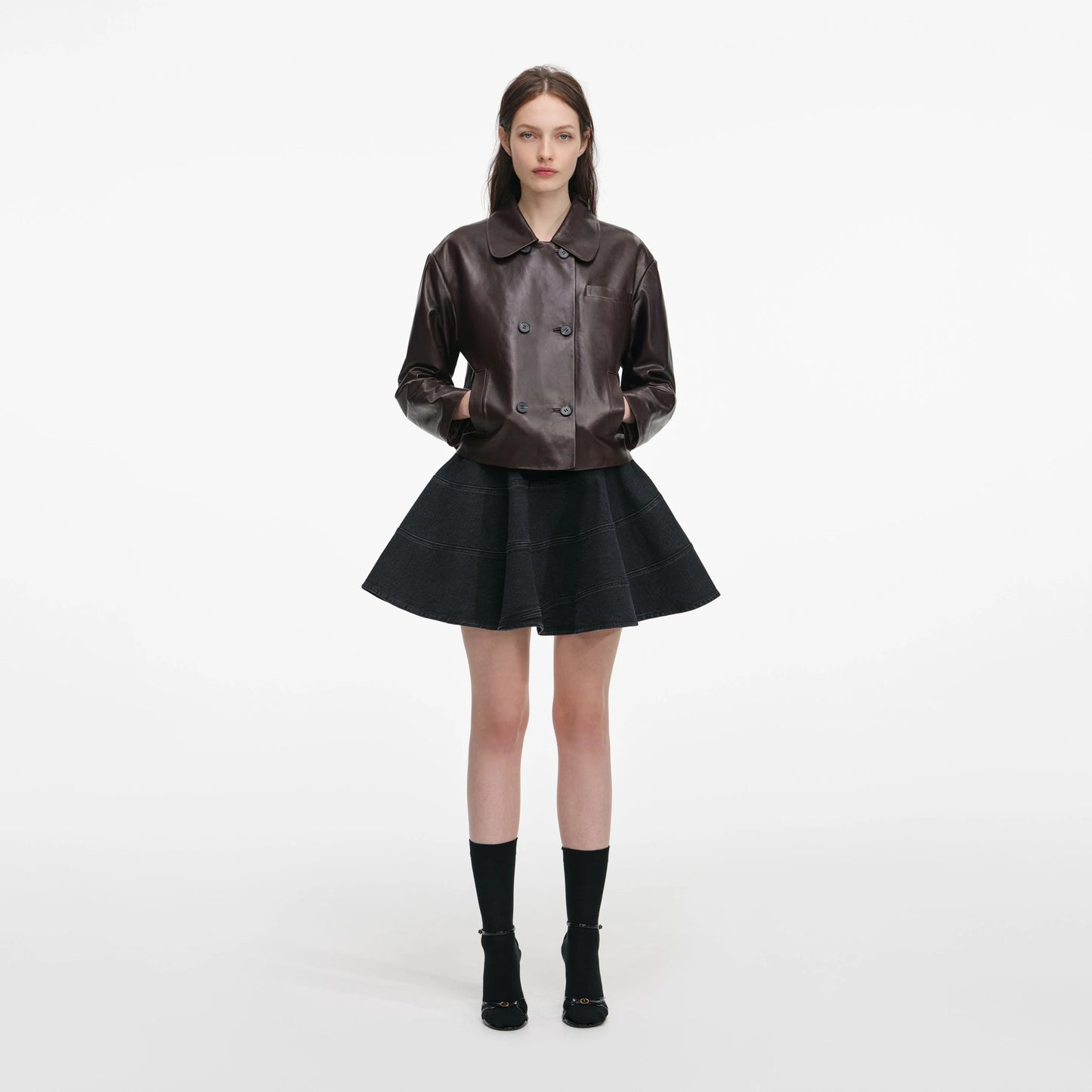 Brown Cropped Leather Jacket