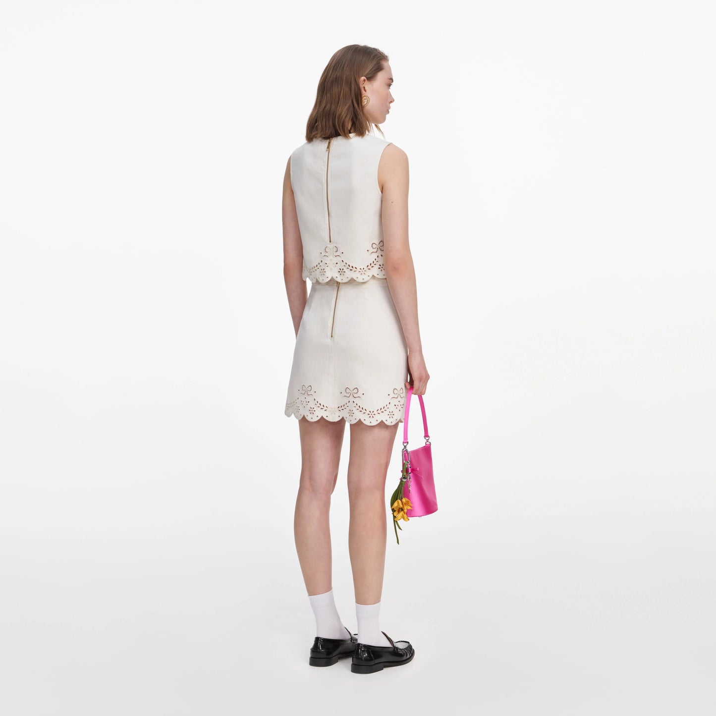 Cream Broderie Denim Mini Skirt