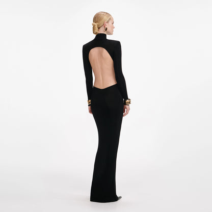 Black Viscose Knit Cut Out Maxi Dress