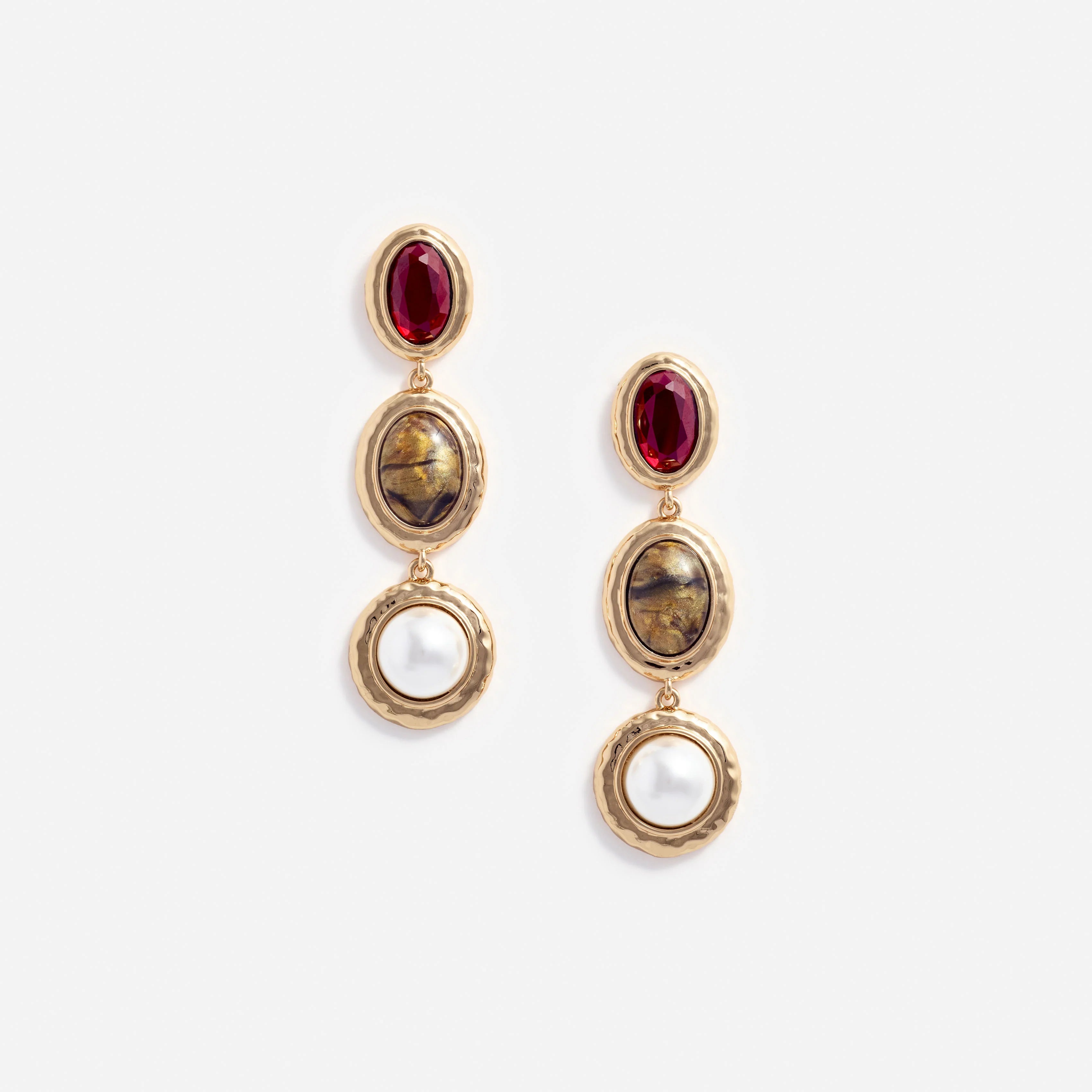 Gold Multi Three Tiered Earrings