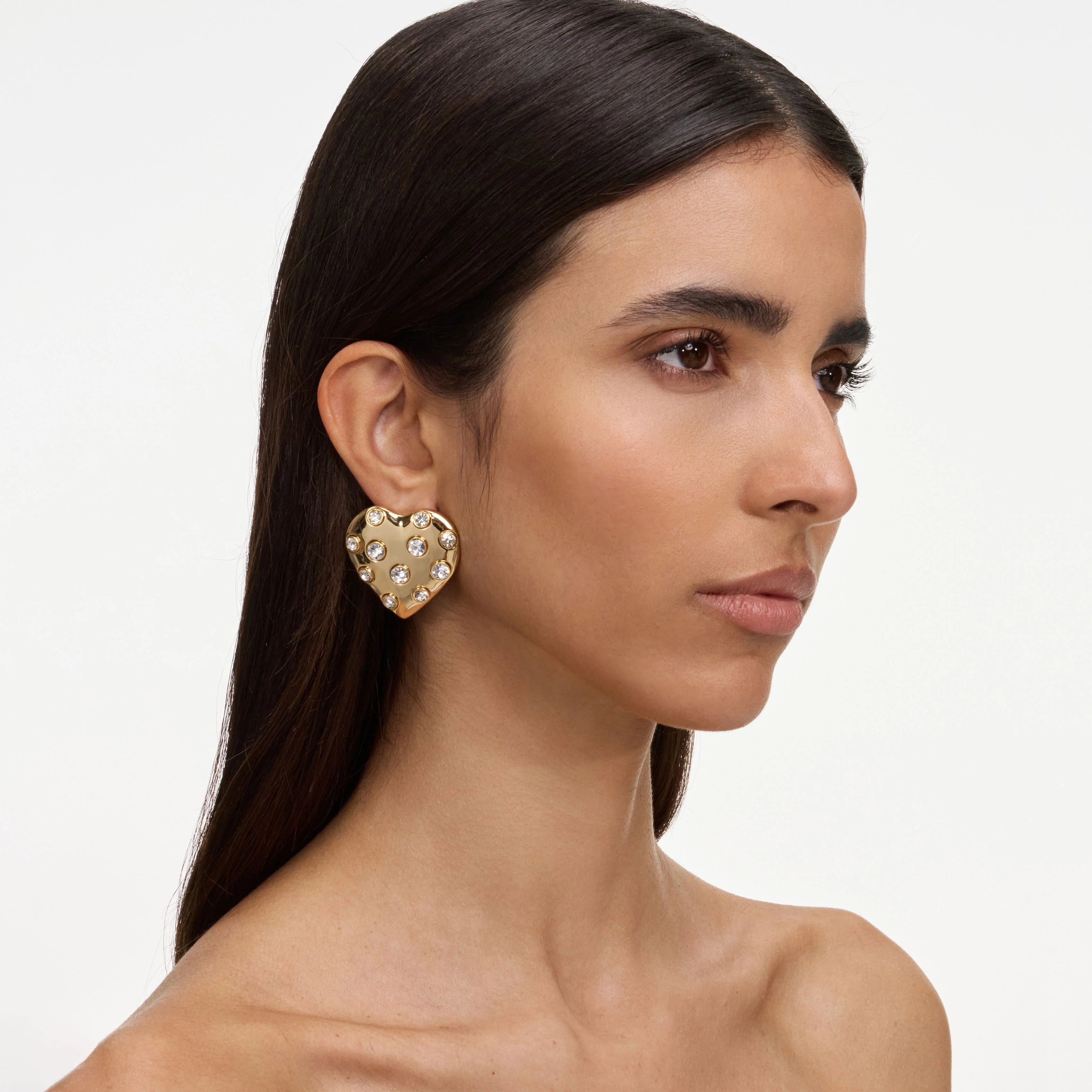 Gold Crystal Heart Earrings