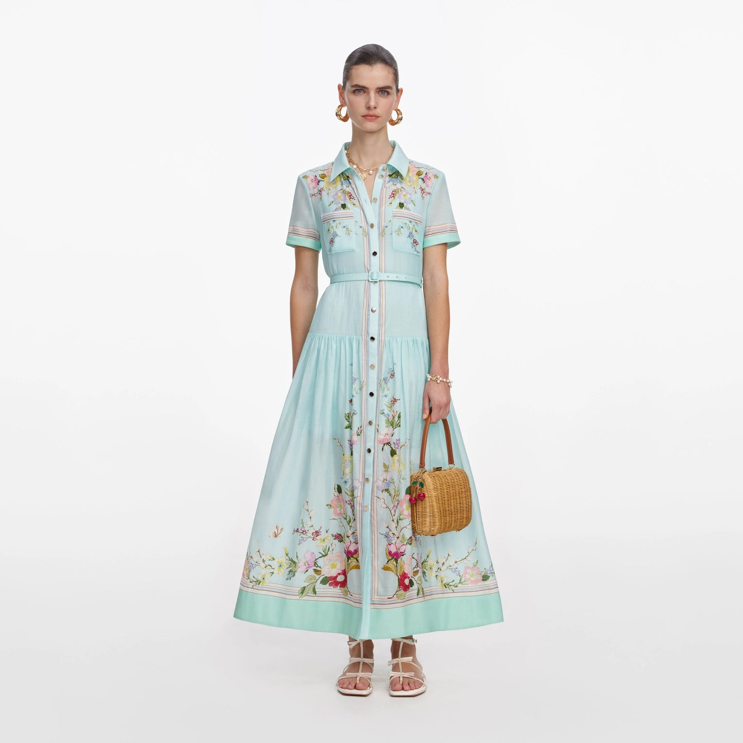 Mint Floral Organza Midi Dress