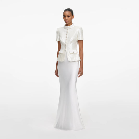 White Sequin Tailored Maxi Dress