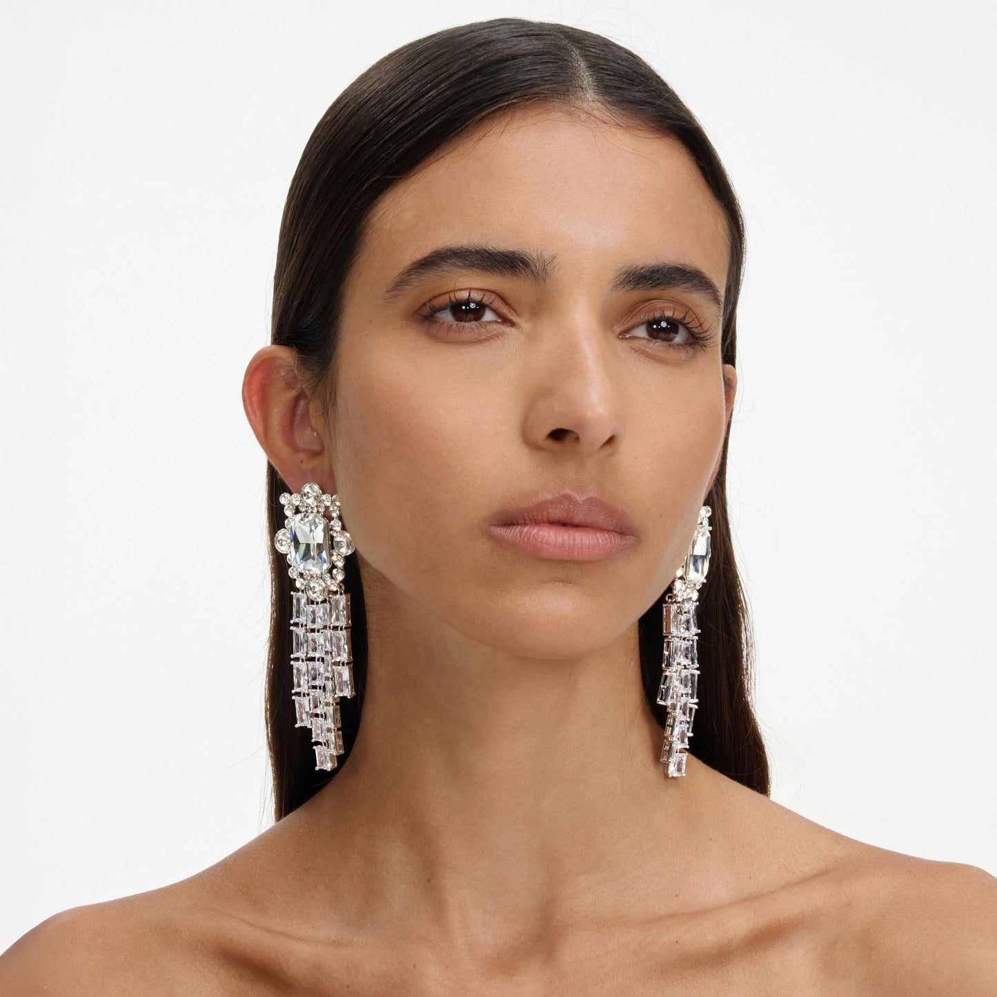 Silver Crystal Cluster Dangle Earrings