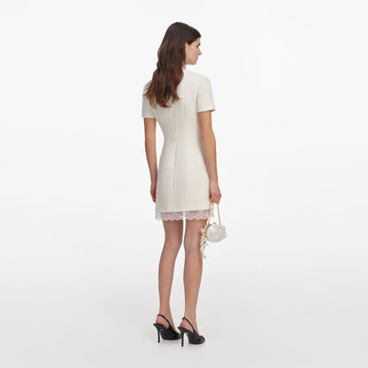 Cream Boucle Lace Trim Tailored Mini Dress