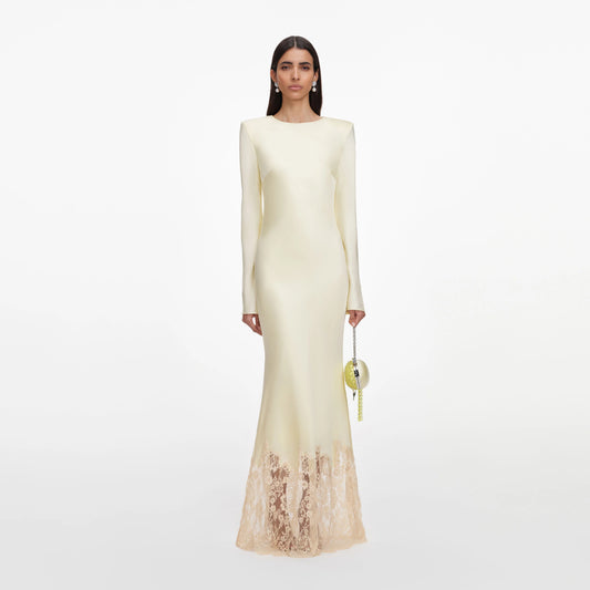 Yellow Viscose Lace Maxi Dress