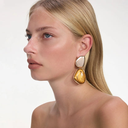 Gold Tiger Eye Tiered Earrings