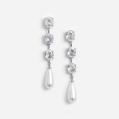 Tiered Crystal Pearl Droplet Earrings