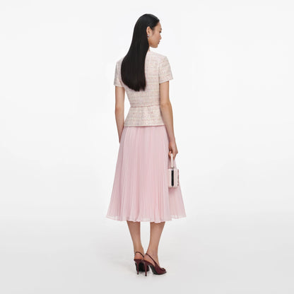 Pink Sequin Boucle Tailored Midi Dress