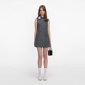 Grey Herringbone Scarf Detail Mini Dress