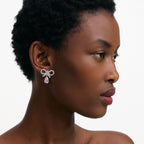 Micro Bow Pink Droplet Earrings