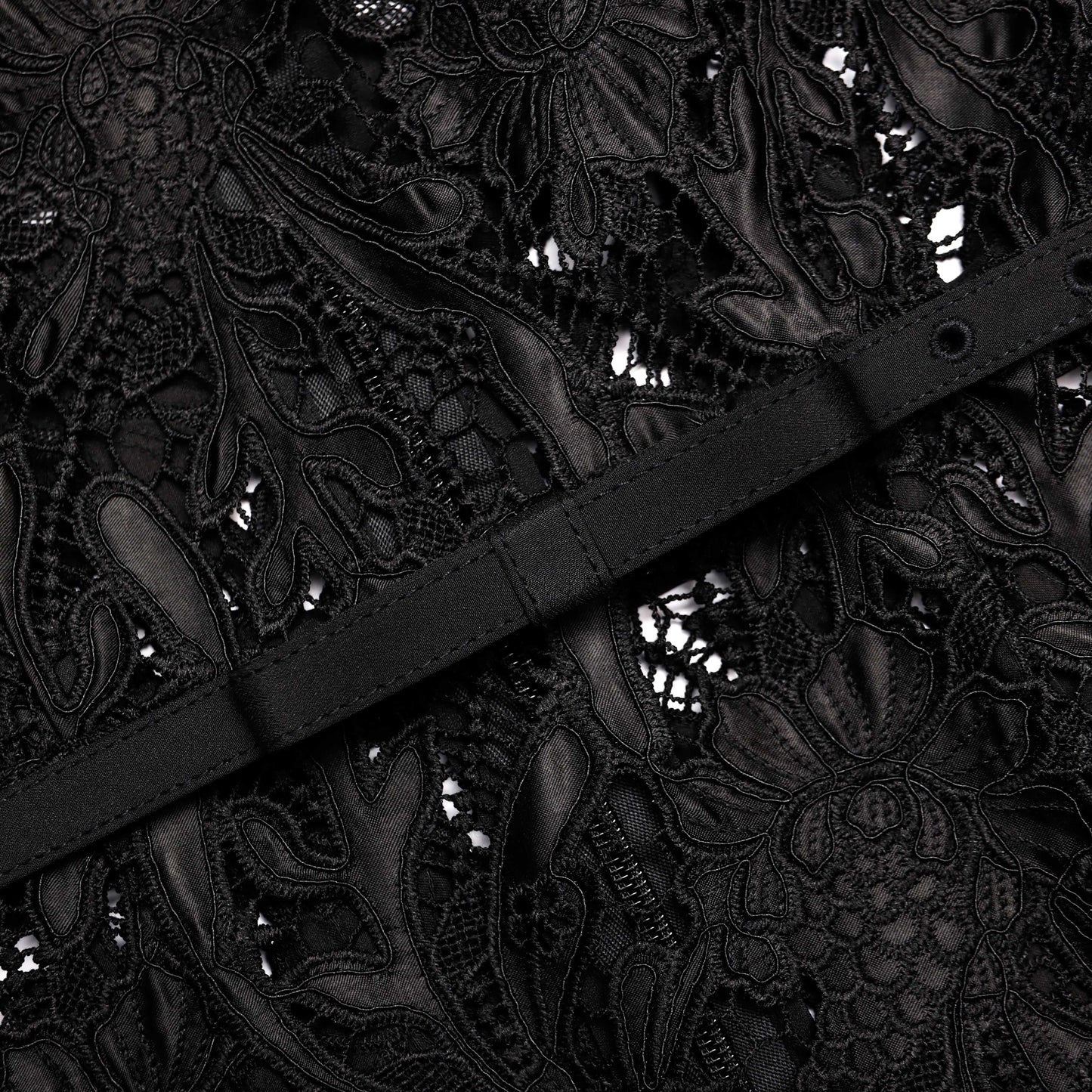 Black Guipure Lace Midi Dress