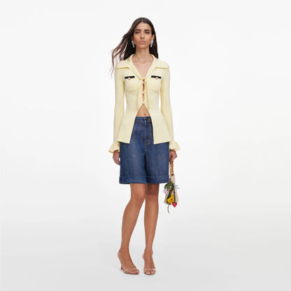 Yellow Viscose Knit Tie Top