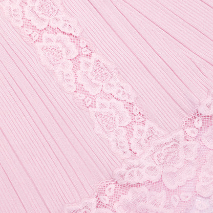 Pink Knit Lace Insert Midi Dress