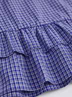 Blue Plaid Ruffle Blouse