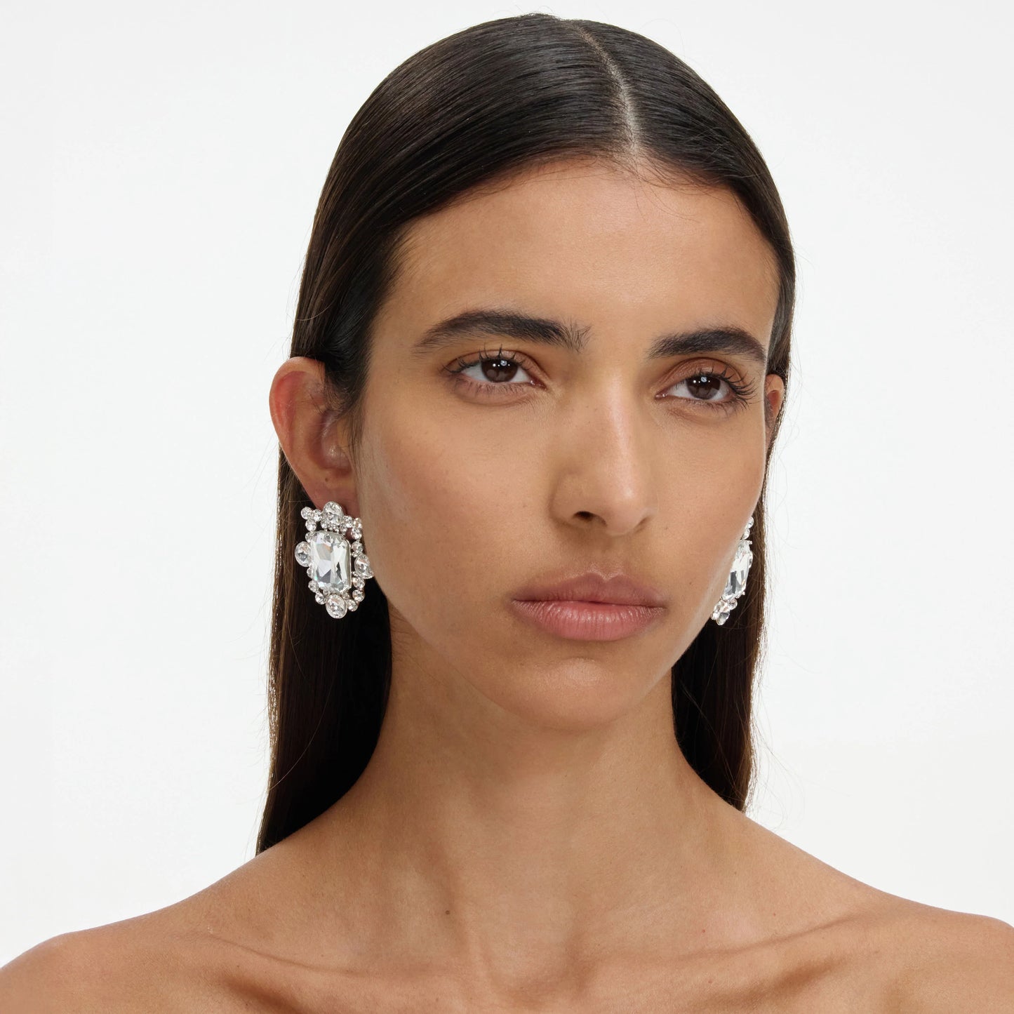Silver Crystal Cluster Earrings