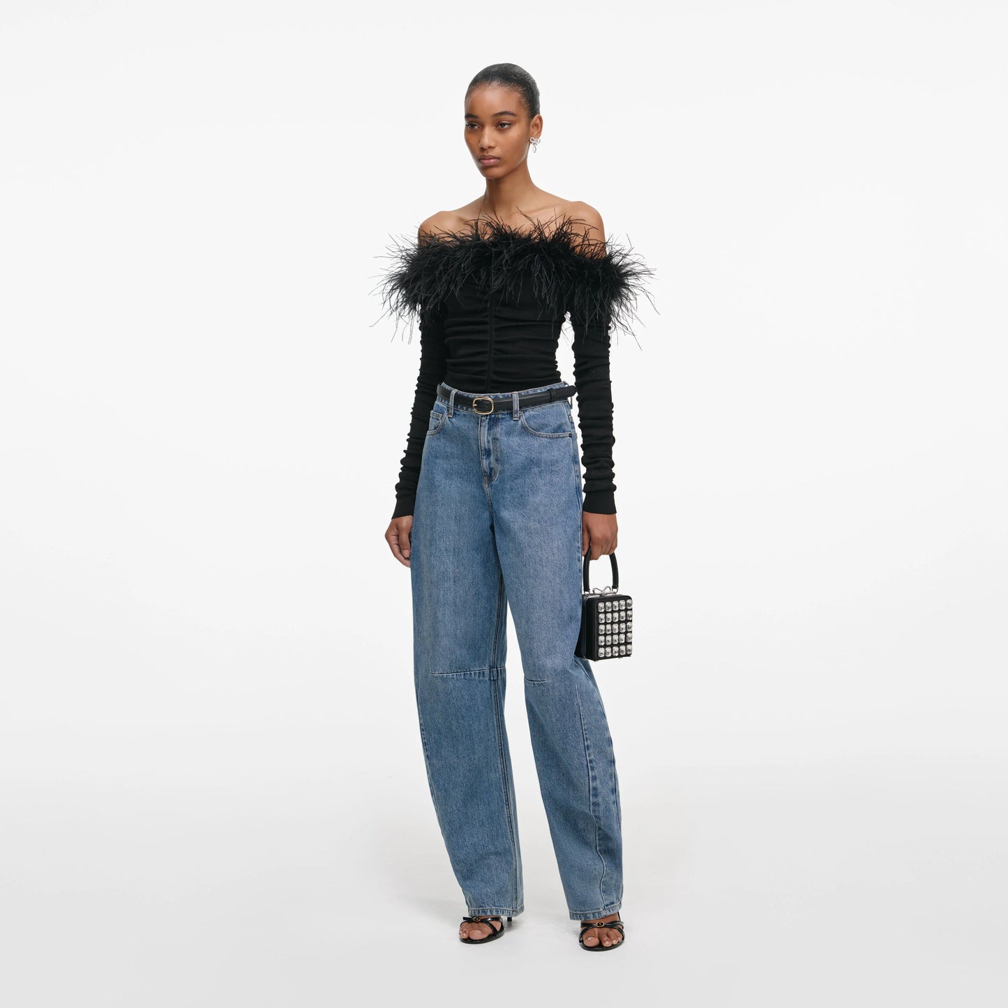 Black Feather Viscose Knit Top