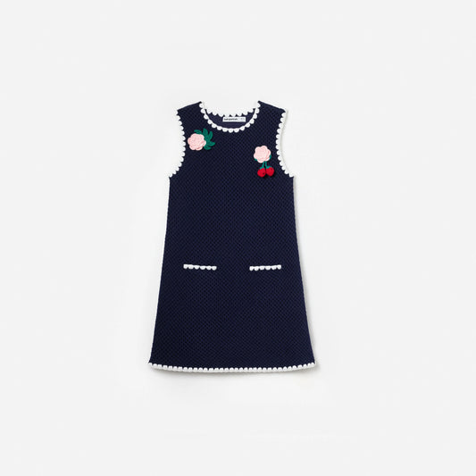 Navy Crochet Knitted Dress