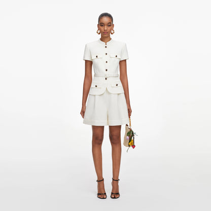 Cream Linen Blend Peplum Playsuit