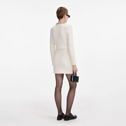 Cream Textured Knit Cardigan