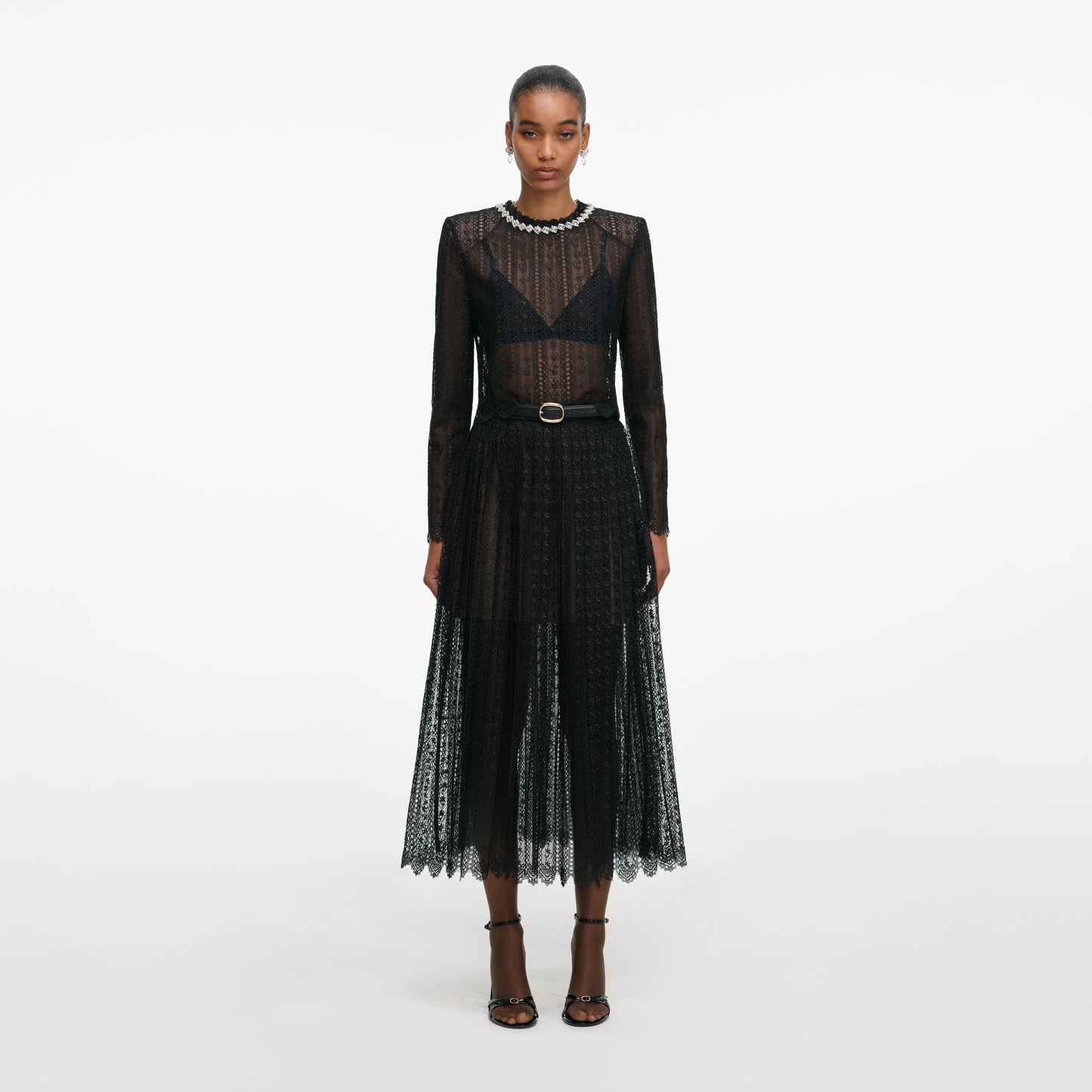 Black Organza Lace Midi Skirt