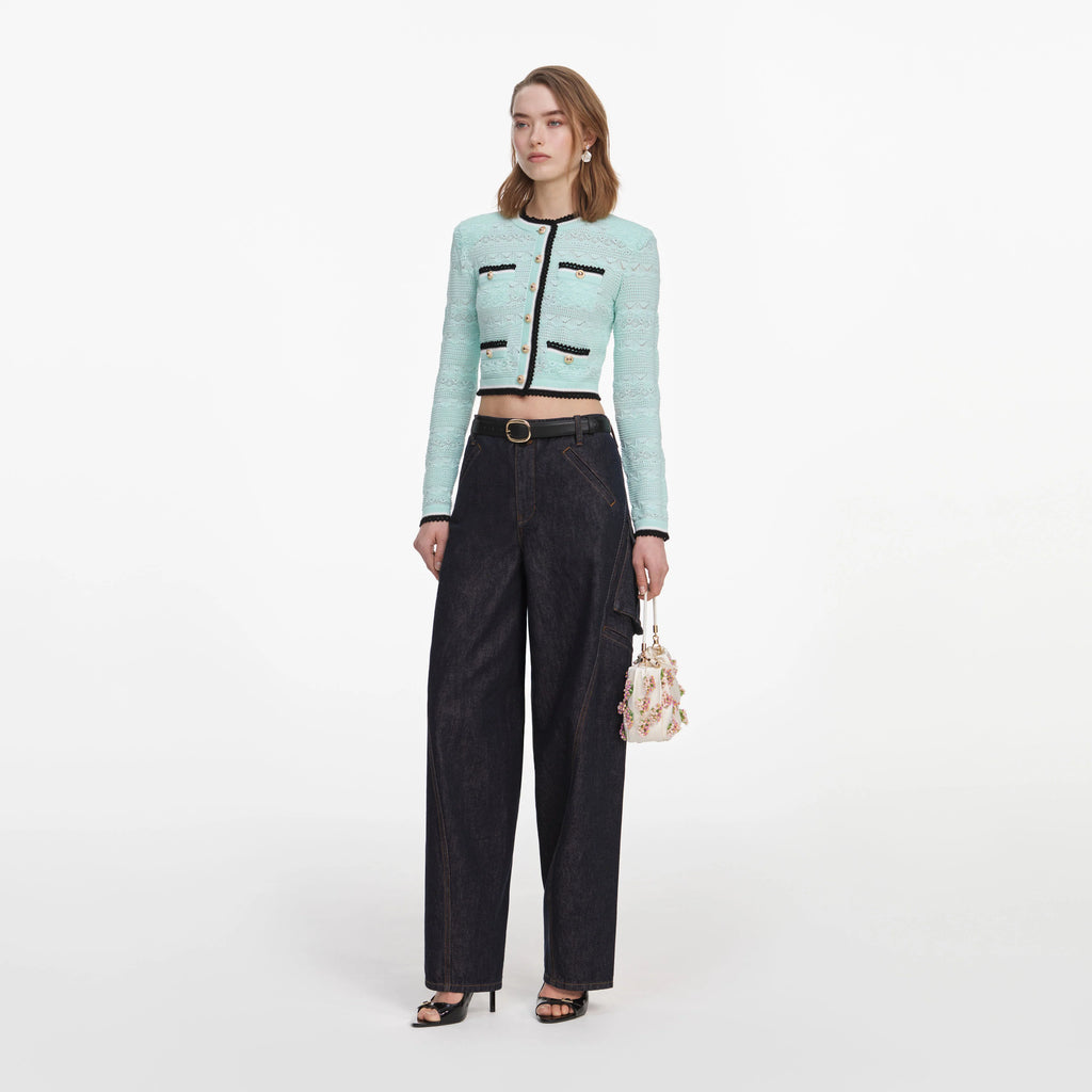 Mint Pointelle Knit Cardigan