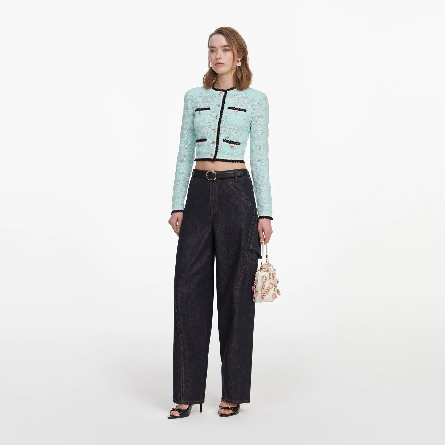 Mint Pointelle Knit Cardigan